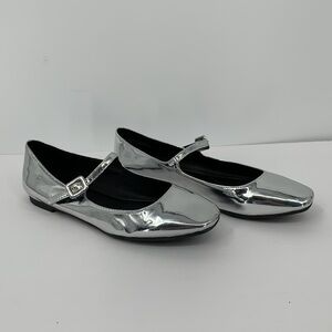 Steve Madden Caddie maryjane flat shoes silver mirror shiny metallic new 8.5